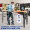 VEVOR Workbench Adjustable Height; 61" x 20" Garage Table w/ 27.1" - 36" Heights & 2000 LBS Load Capacity; with Power Outlets & Hardwood Top & Metal F