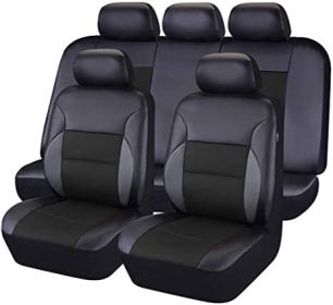 Auto Artificial Leather 5-seater Car Stitching Leather Seat Cover (Option: Black-2piece set single seat)